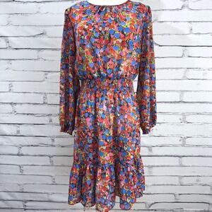 J.Crew Women Multi Color Abstract Floral Smocked Waist Sheer Midi Dress M